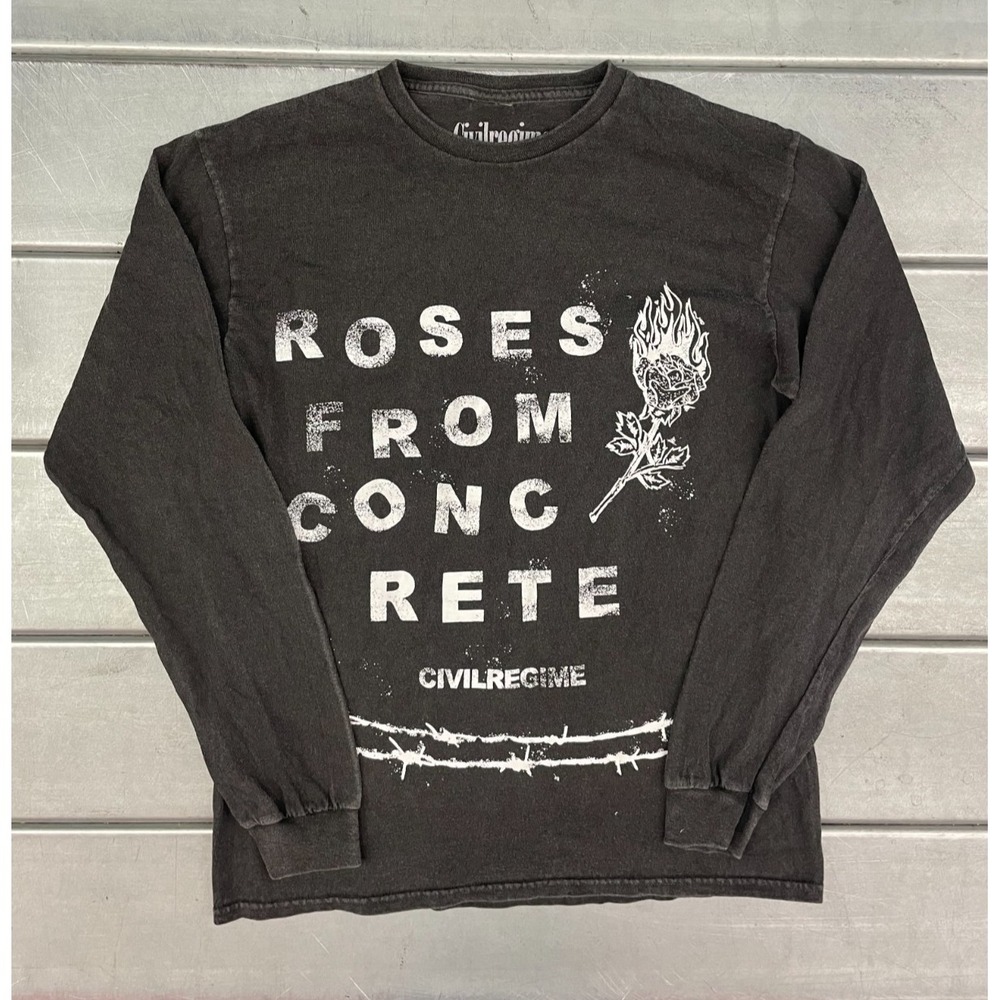 Civil Regime Concrete Roses Shirt Mens Small Black Classic Streetwear Grunge Tee